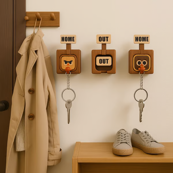 🔥Hot Selling：Creative Wooden Key Hooks with Funny Facial Expressions - Functional & Stylish Key