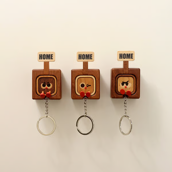 🔥Hot Selling：Creative Wooden Key Hooks with Funny Facial Expressions - Functional & Stylish Key