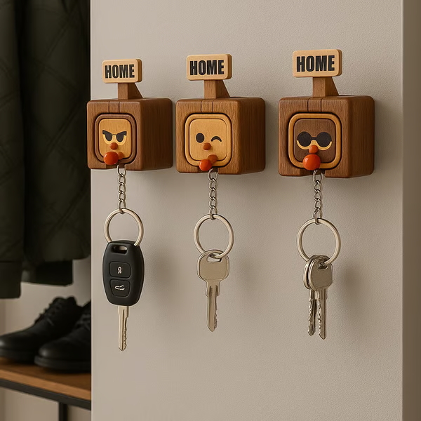 🔥Hot Selling：Creative Wooden Key Hooks with Funny Facial Expressions - Functional & Stylish Key