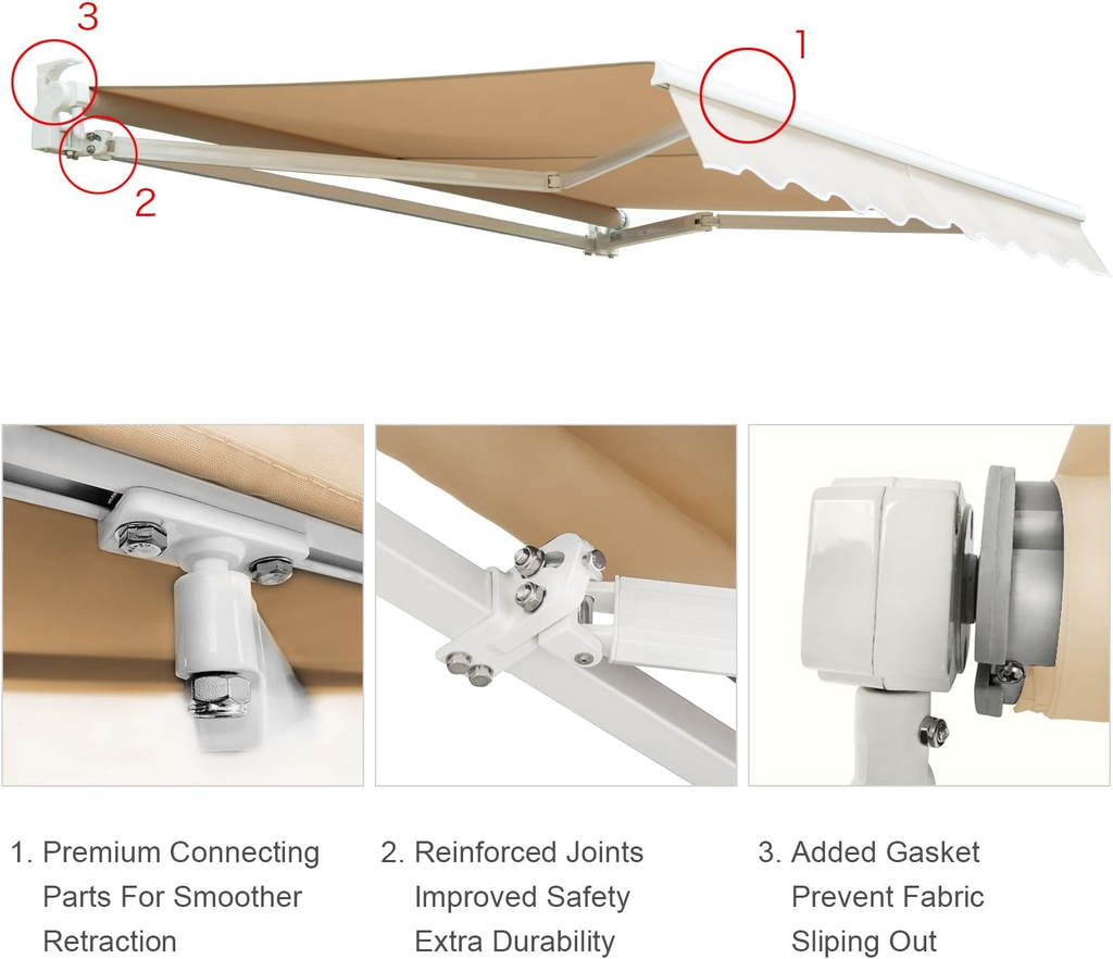 Patio Awning Retractable(12'x10', Beige)